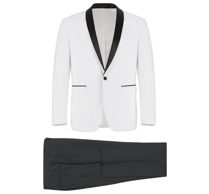 201-16 Ivory/ 201-1 Black Pants Shawl Tuxedo Slim Fit