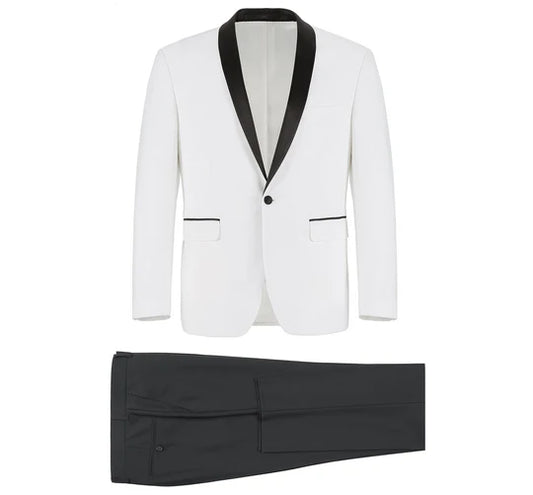 201-16 Ivory/ 201-1 Black Pants Shawl Tuxedo Slim Fit