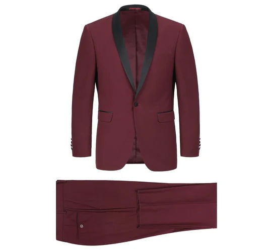 Men's Slim Fit Burgundy Shawl Tuxedo