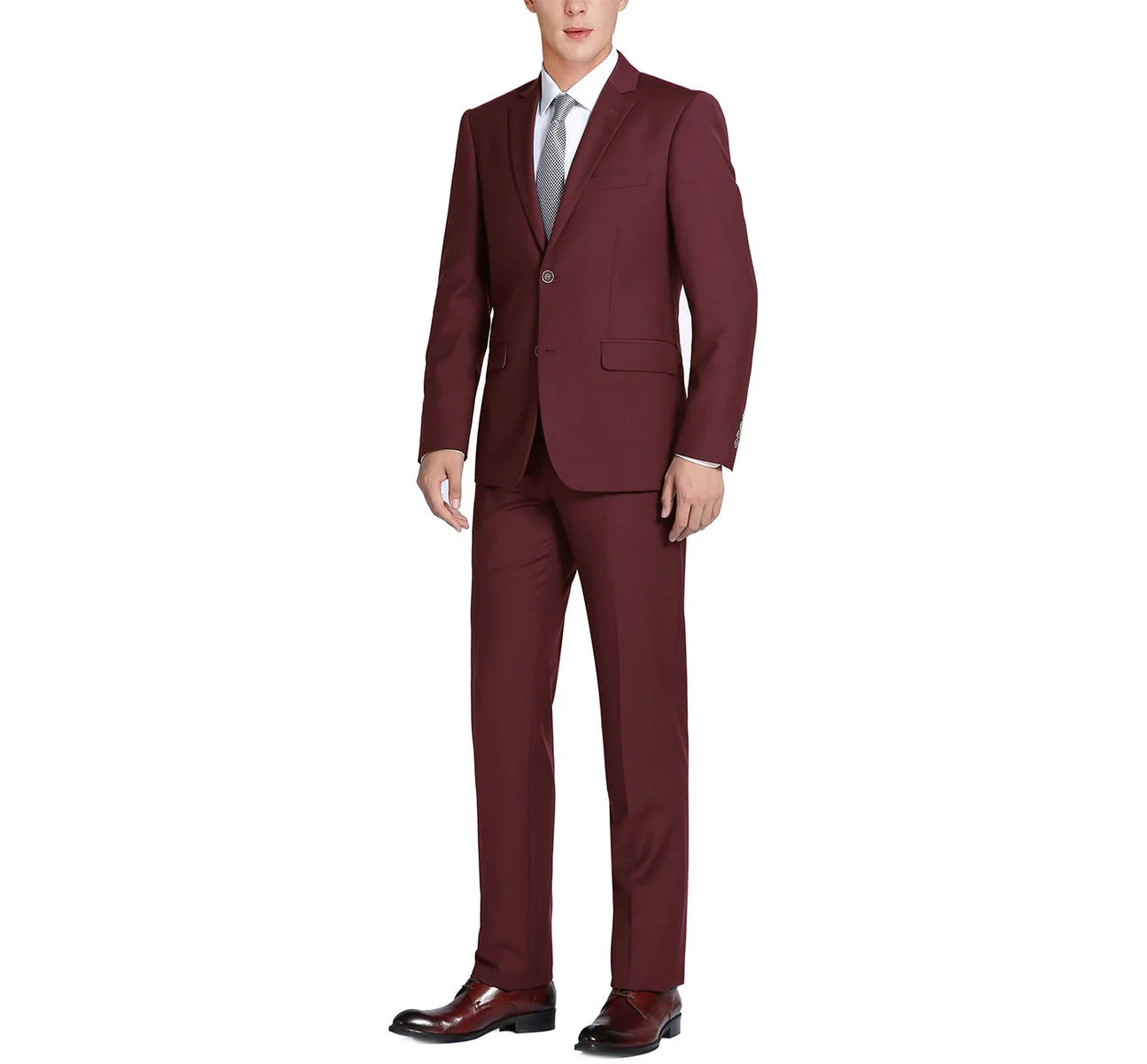 Men's Burgundy 2-Button Notch Lapel 100% Wool