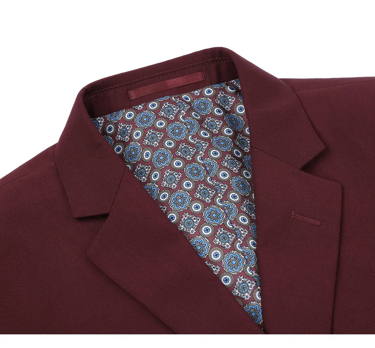 Men's Burgundy 2-Button Notch Lapel 100% Wool