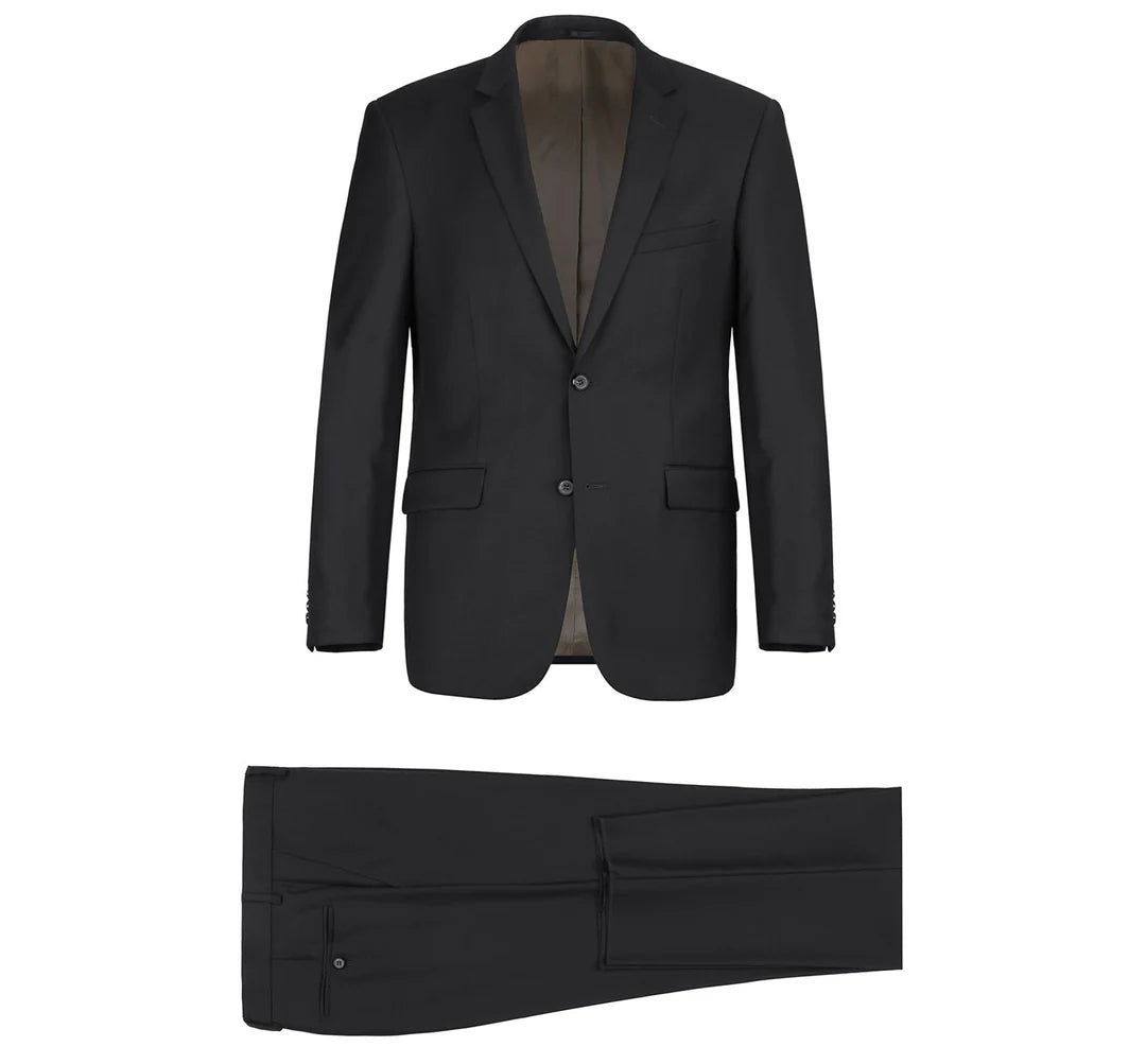 Men's Black 2-Piece Notch Lapel 100% Wool Suit