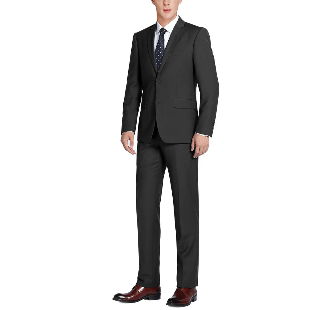 Men's Black 2-Piece Notch Lapel 100% Wool Suit