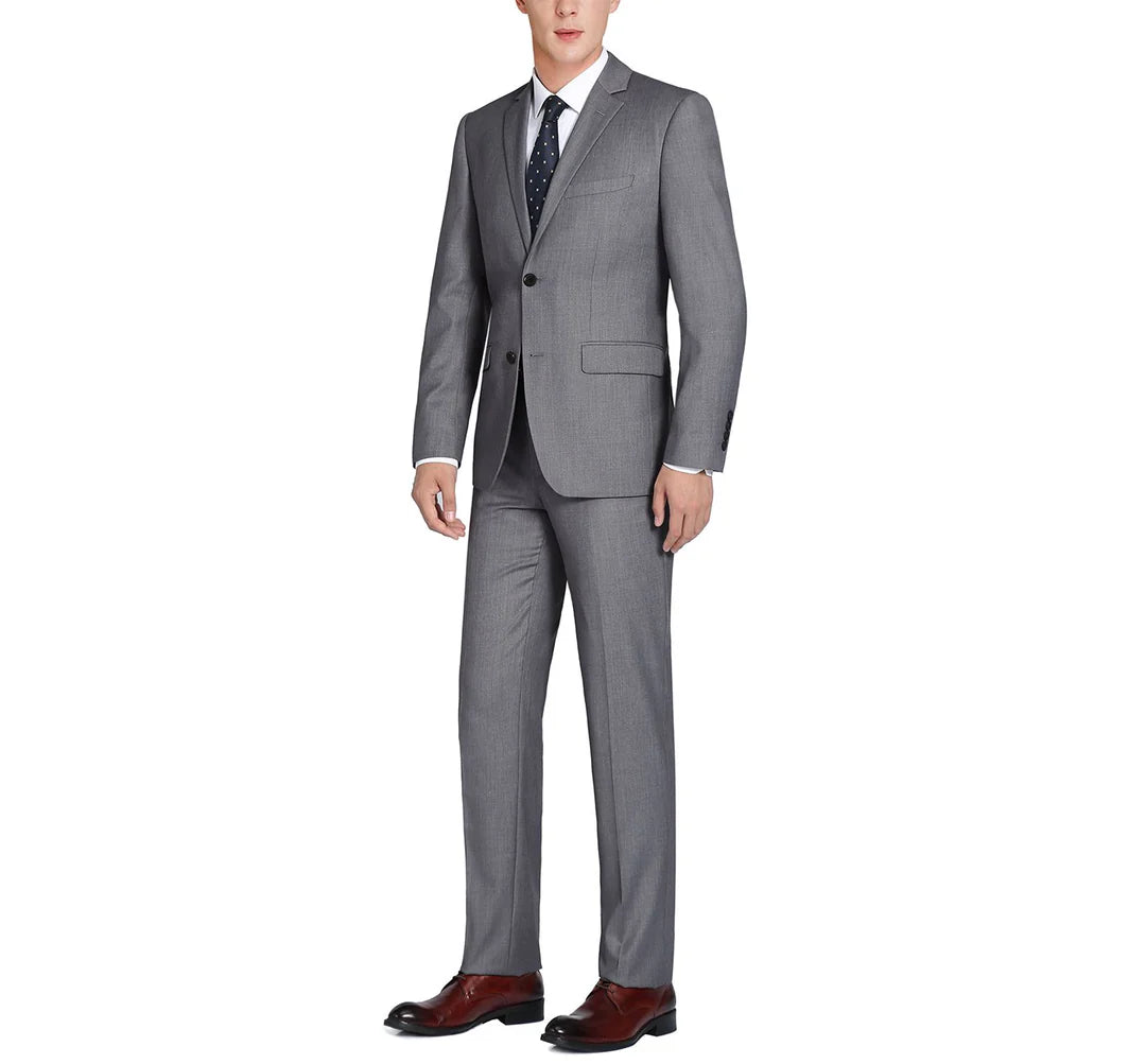 Men's Dark Grey 2-Piece Notch Lapel 100% Wool Suit