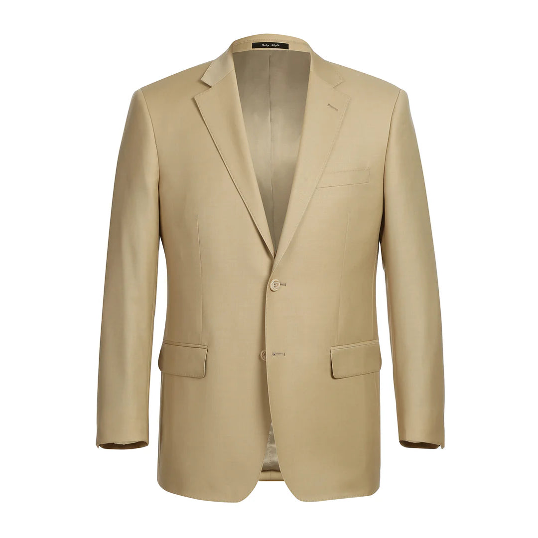 Men's Tan 2-Piece Notch Lapel 100% Wool Suit