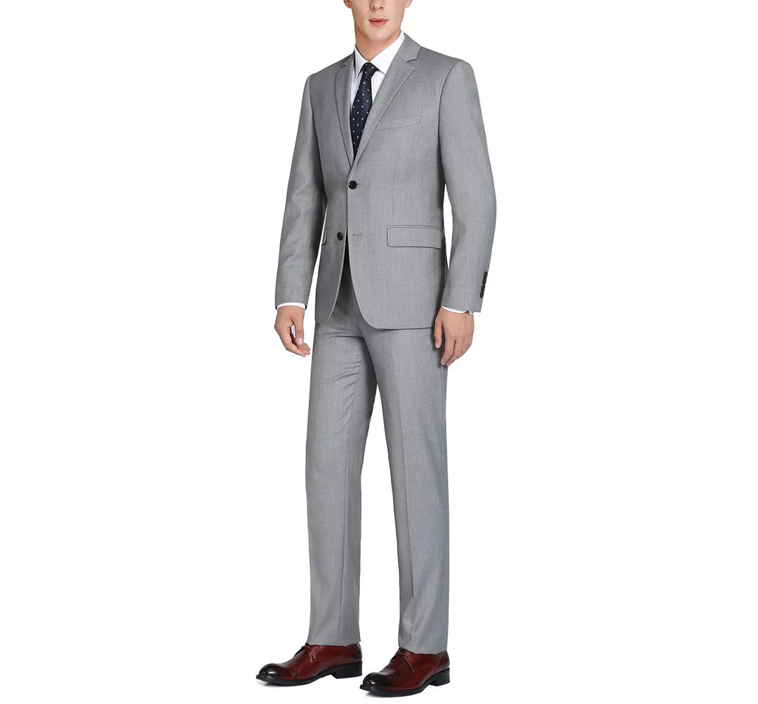 Men's Grey 2-Piece Notch Lapel 100% Wool Suit