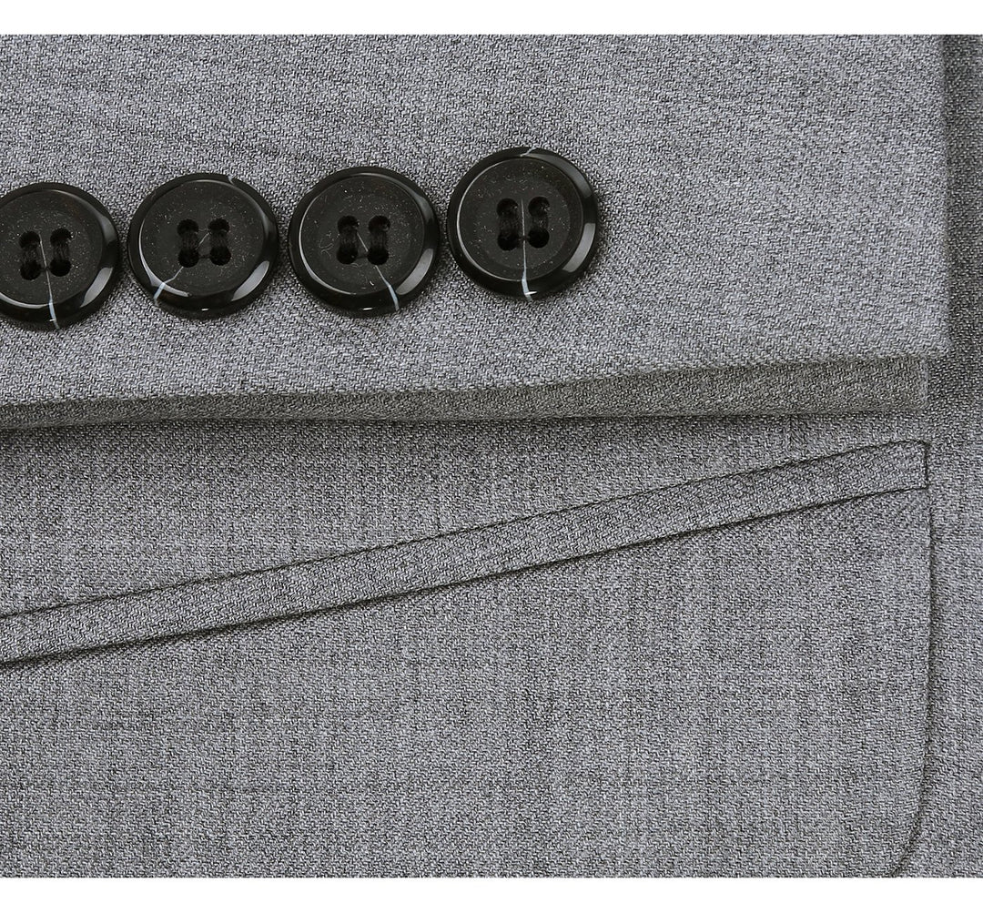 Men's Grey 2-Piece Notch Lapel 100% Wool Suit