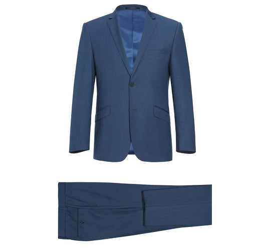 Men's Blue 2-Piece Slim Fit Single Breasted Wool Suit