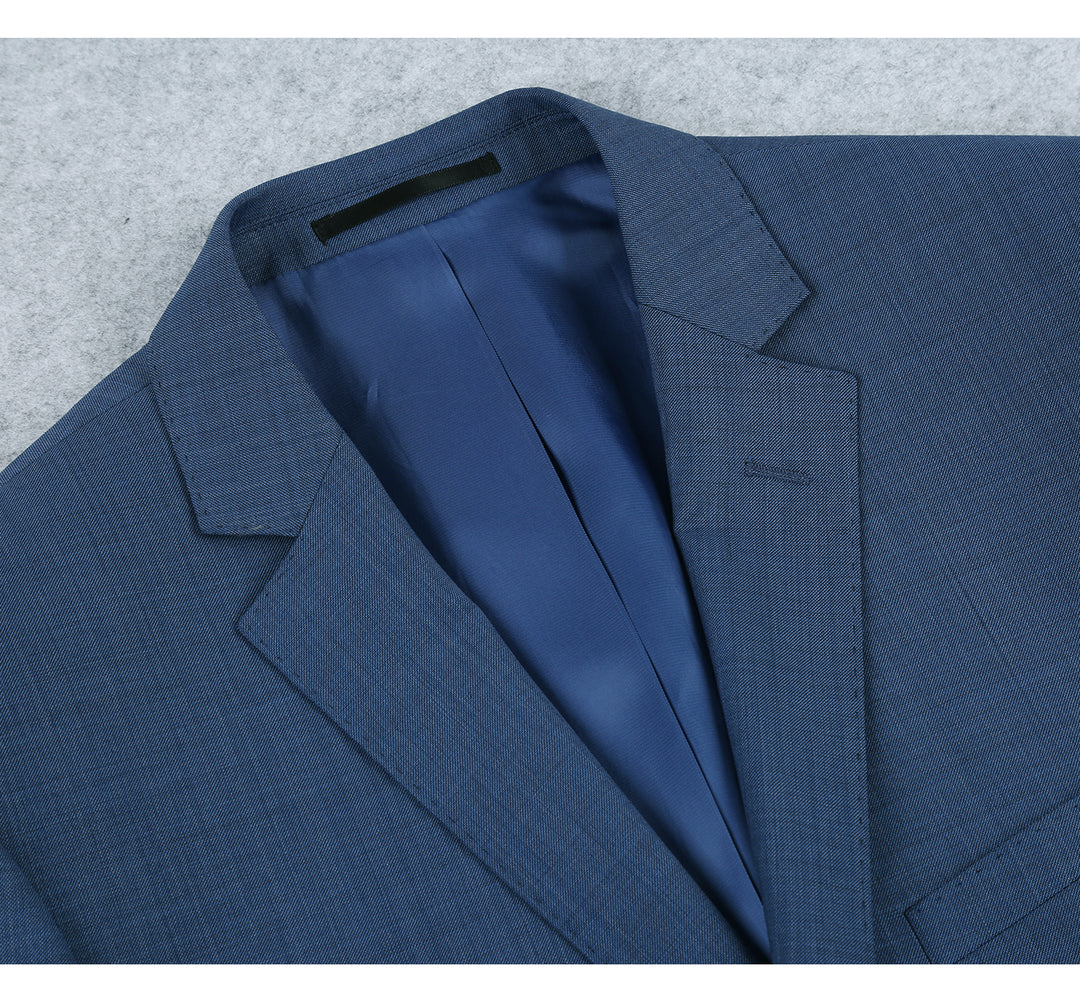 Men's Blue 2-Piece Slim Fit Single Breasted Wool Suit